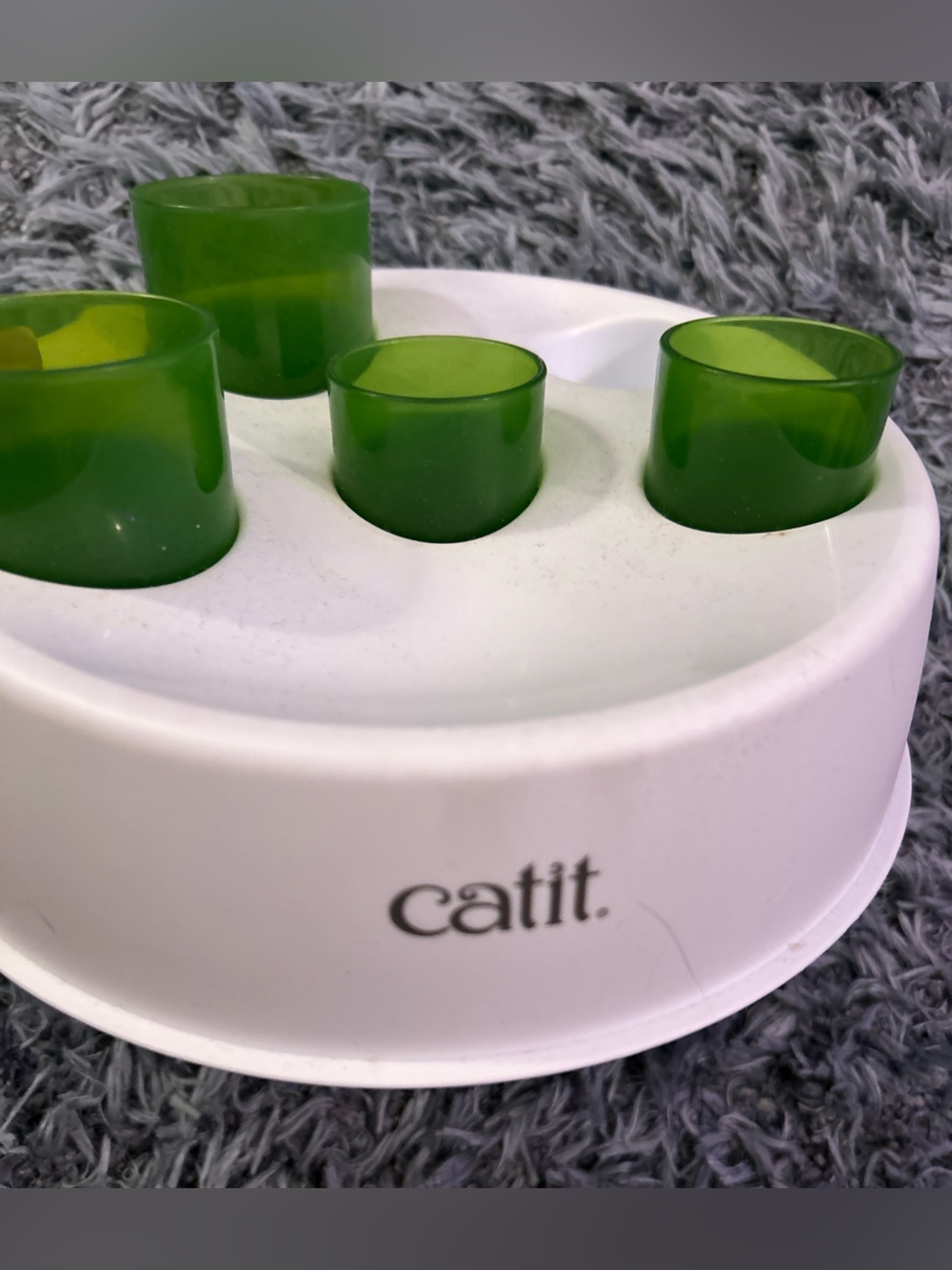 Catit Interactive Slow Feeder Bowl - White with Green Inserts